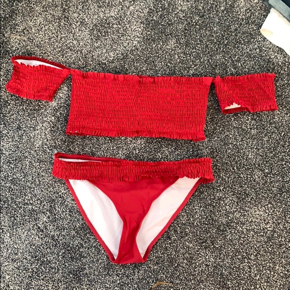 Red off the shoulder bikini. Bought from Shein.